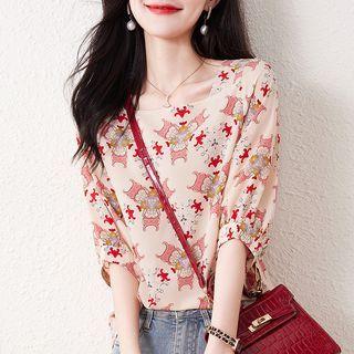 Square Neck Print Blouse