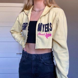 Lettering Print Long-sleeve Zip-up Crop Pullover
