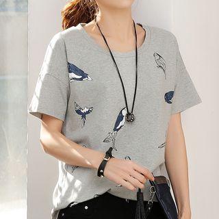 Bird Print Short Sleeve T-shirt