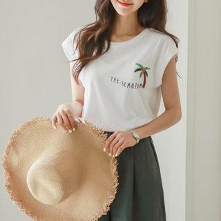 Cap-sleeve Tree-embroidered Top
