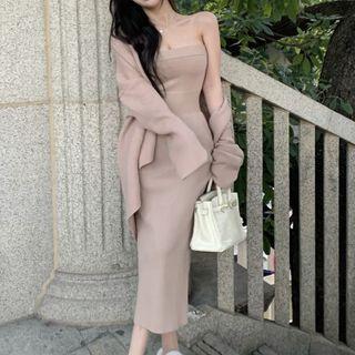 Strapless Knit Midi Bodycon Dress / Cardigan
