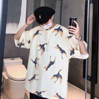 Loose-fit Crane-print T-shirt