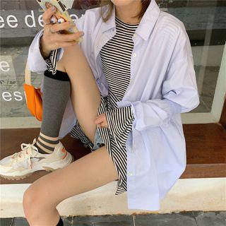 Balloon-sleeve Shirt / Long-sleeve Striped T-shirt