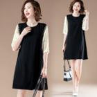 Two-tone Elbow-sleeve Mini A-line Dress