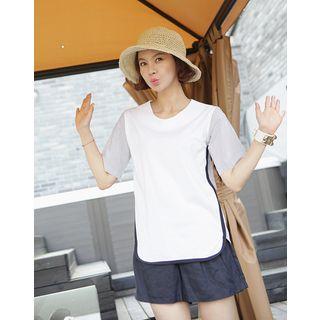 Stripe-back Contrast-piping T-shirt