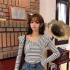 Long-sleeve Collar Striped T-shirt