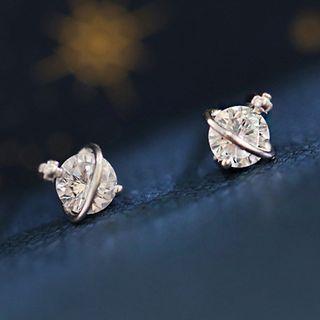 925 Sterling Silver Ball Stud Earring Platinum Plated - One Size