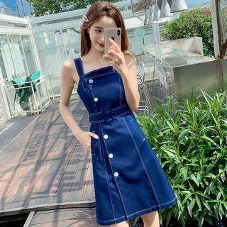 Sleeveless Button-up A-line Denim Dress