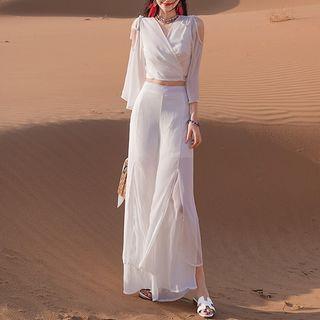 Set: V-neck Cutout Top + Maxi Skirt