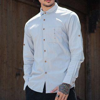 Lapel Plain Long-sleeve Shirt
