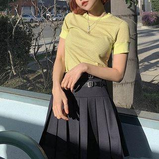 Crew-neck Short-sleeve Knit Top As Shown In Figure - One Size
