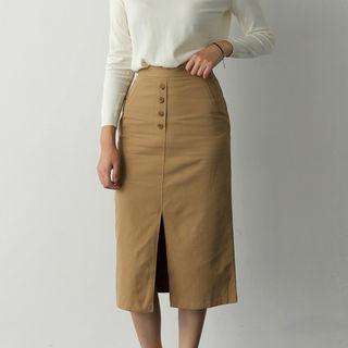 Button-detail Slit-back Midi Skirt