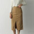 Button-detail Slit-back Midi Skirt
