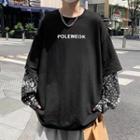 Mock Two-piece Long-sleeve Printed Panel Lettering T-shirt