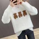 Mock-neck Bear Embroidered Sweater