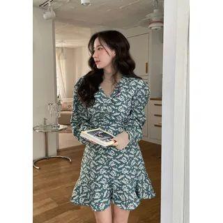 Ruched Ruffled Foliage Dress