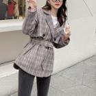 Belted Double-breasted Plaid Blazer