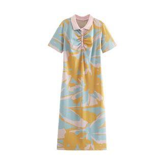 Short-sleeve Floral Print Midi Polo Dress