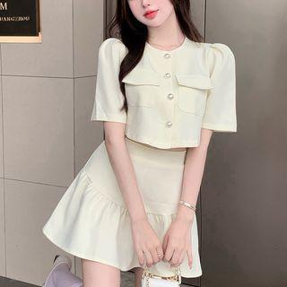 Set: Plain Cropped Blouse + Mini A-line Skirt