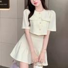 Set: Plain Cropped Blouse + Mini A-line Skirt