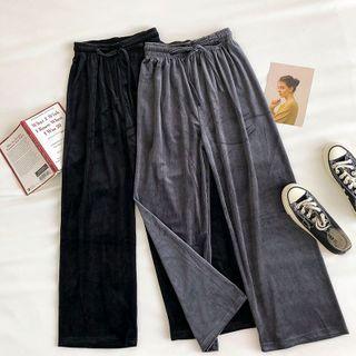 Plain Velvet High-waist Wide-leg Pants
