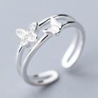 925 Sterling Silver Rhinestone Butterfly Layered Open Ring S925 Silver - As Shown In Figure - One Size