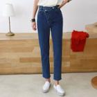 Diagonal Zip-front Straight-cut Jeans