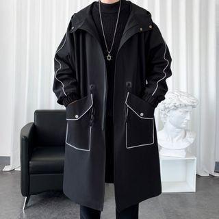 Two-tone Hooded Zip-up Long Coat