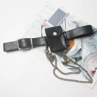 Chained Faux Leather Belt Bag Black - One Size