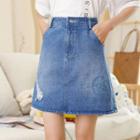 A-line Ripped Denim Skirt