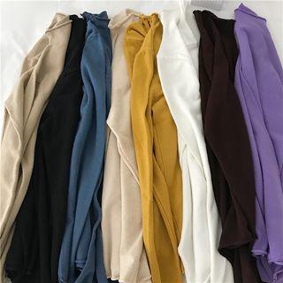 Plain Wood Ear Trim Long-sleeve Top