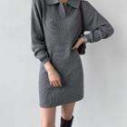 Plain Collared Knit Dress