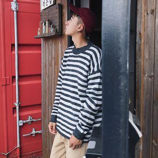 Drop-shoulder Striped Knit Sweater