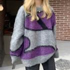 Color Block Sweater Purple & Gray - One Size