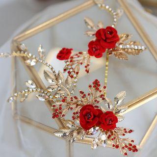 Flower Rhinestone Hairpiece / Hair Pin / Set As Shown In Figure - One Size