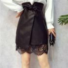 Lace Panel Faux Leather A-line Skirt