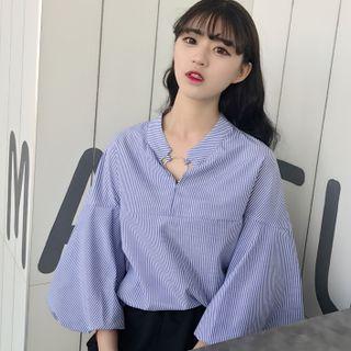 3/4-sleeve Metal-accent V-neck Blouse