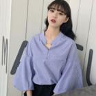 3/4-sleeve Metal-accent V-neck Blouse