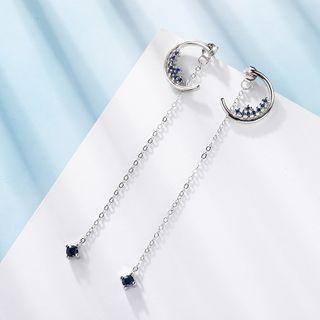 925 Sterling Silver Moon & Star Dangle Earring 1 Pair - Adjustable - Earring - One Size