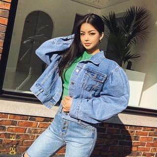 Puff-sleeve Loose-it Denim Jacket Light Blue - One Size