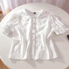 Short-sleeve Embroidered Collared Blouse