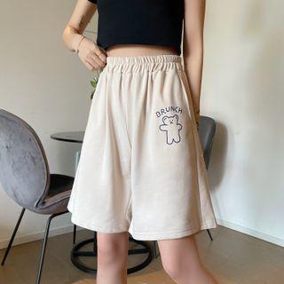Bear Print Wide Leg Sweatshorts