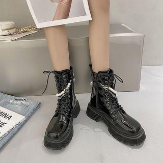 Beaded Platform Lace-up Ankle Boots