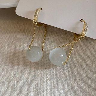 Cat Eye Stone Chained Alloy Dangle Earring Gold - One Size