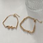 Set Of 2: Snake / Chunky Chain Alloy Bracelet Gold - One Size