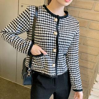 Piped Plaid Tweed Jacket