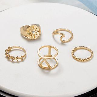 Set Of 5: Retro Alloy Ring (assorted Designs) Gold - One Size
