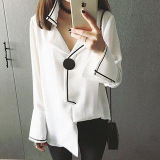 Contrast Trim Long Sleeve Chiffon Top