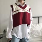 Plain Shirt / Two Tone Cropped Knit Vest