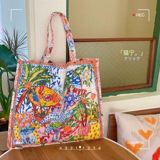 Print Canvas Tote Bag Red & Yellow & Blue - One Size